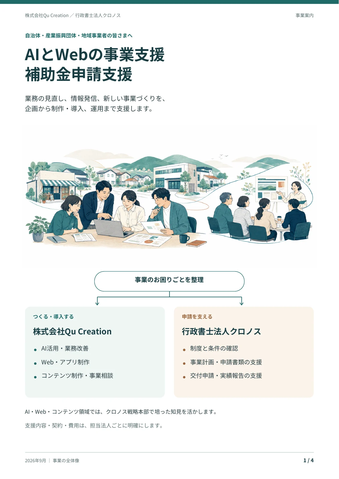 図解を中心に構成した自社事業案内の紙面